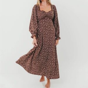 Worth Collective Erin Floral Maxi Dress Mocha NWT